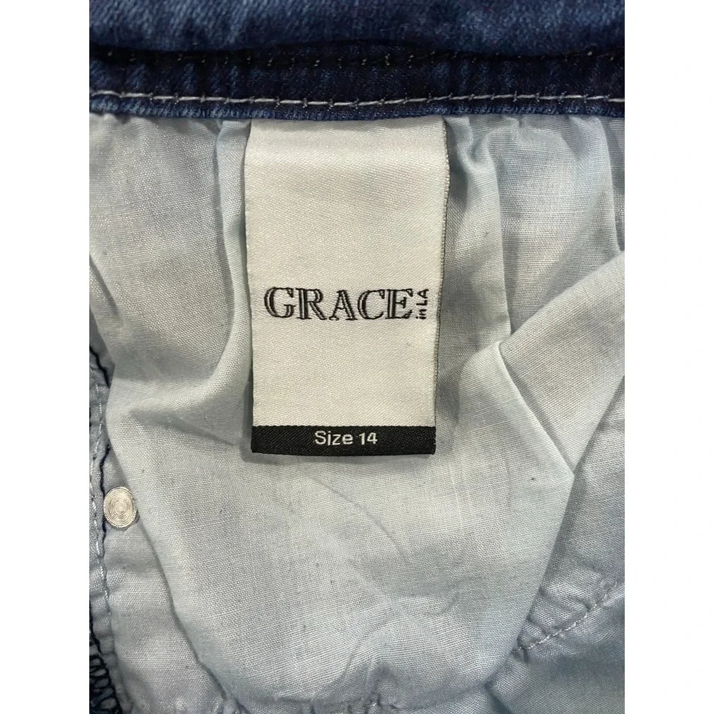 Grace In LA Womens Size 14 Denim Jeans w/Embroidery Cross Pockets Bling Studs